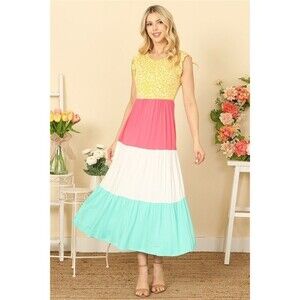 BEESON RIVER Large Ruffle Sleeves Colorblock Poplin Midaxie Resort Vacation